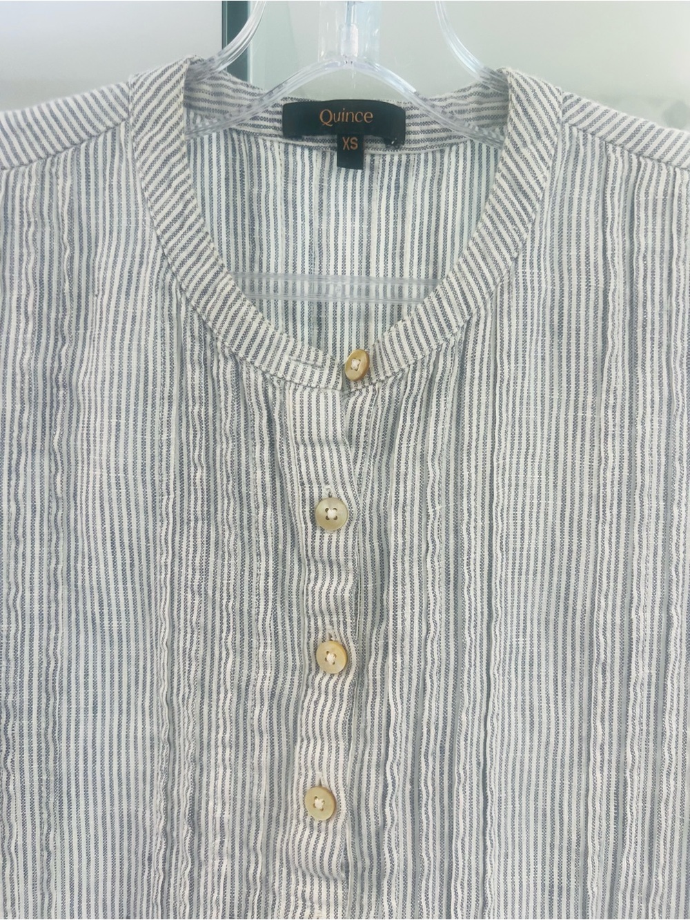 Quince 100% Linen Light Blue Striped Sleeveless Midi Dress - Picture 6 of 12
